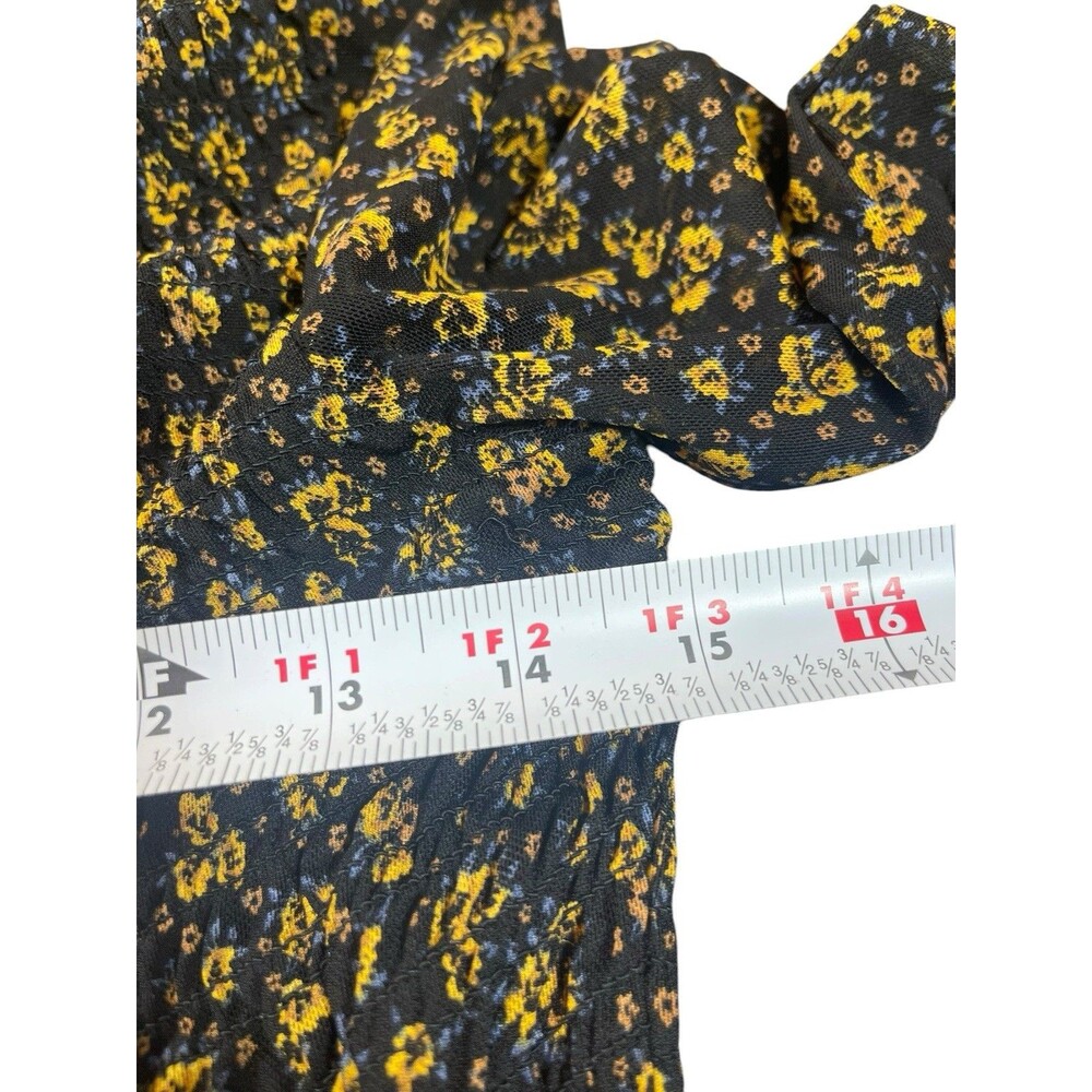 Free People Maxi Dress Small Sheer Mesh Black Yellow Floral Long Sleeve Boho - Picture 13 of 15